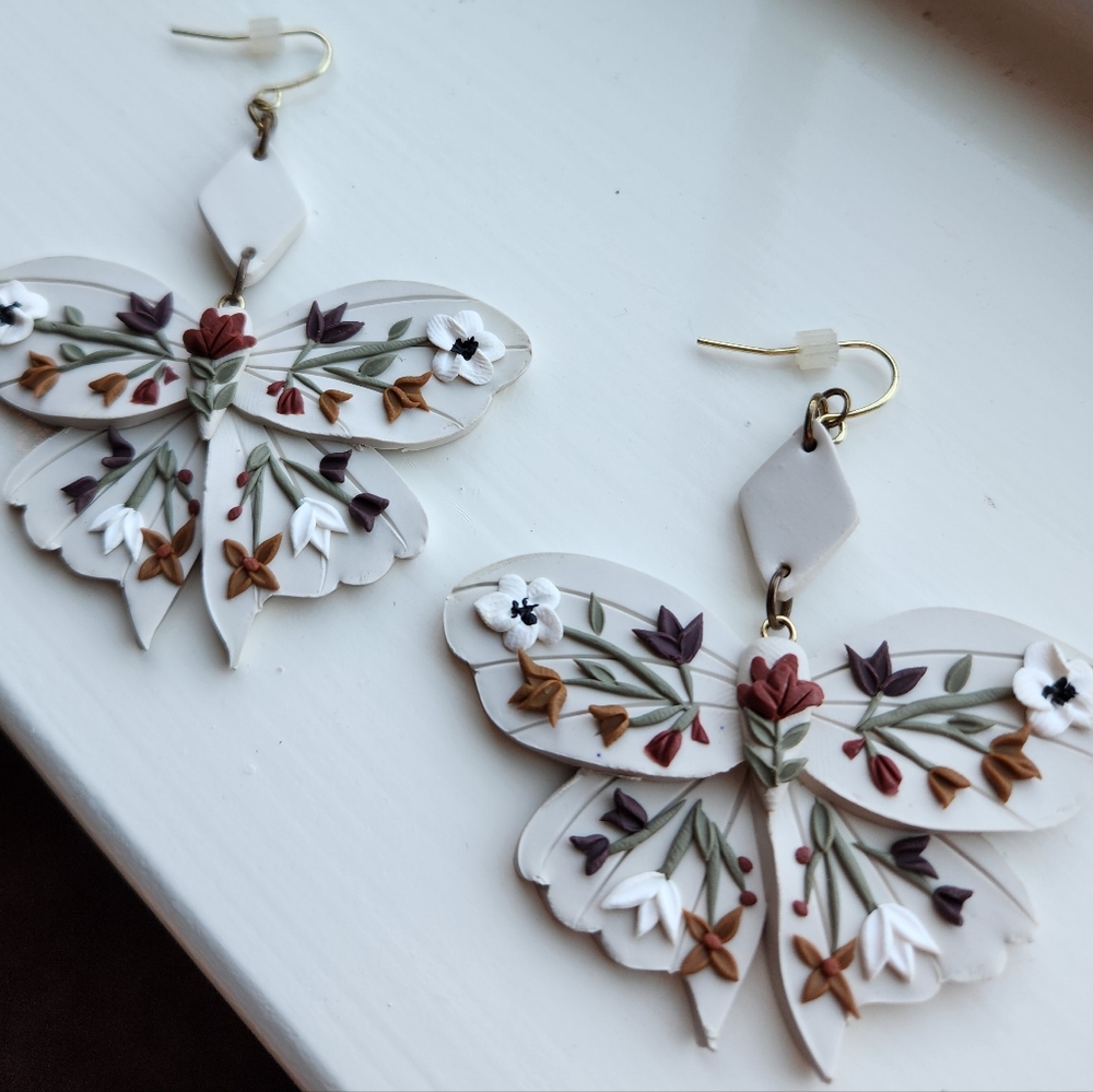Floral Clay Moth Earrings